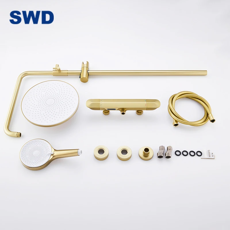 Rain Hot Cold Bathroom Brushed Gold Shower Mixer 3 Outlets Gold Bath Mixer Faucet Shower Head Faucet Set Rain