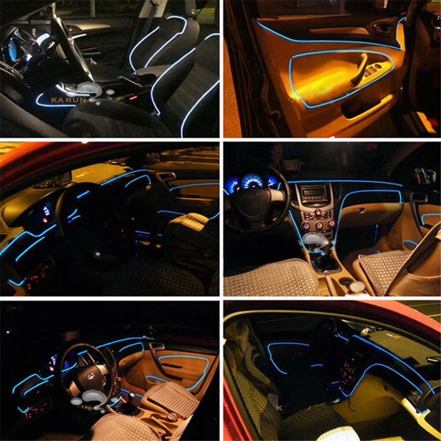 6m EL Neon Wire  RGB Multi-Color LED Car Interior Strip Light Phone APP Control Atmosphere Light
