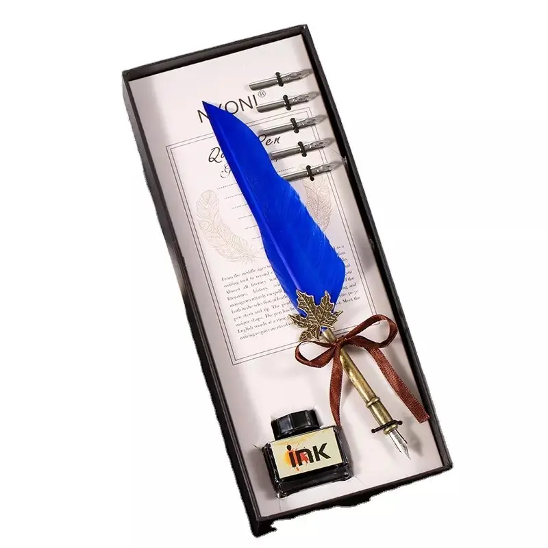 Nyoni High quality Delicate Gift Ink Quill-pen&feather pens for promotional gift with different metal pen lead