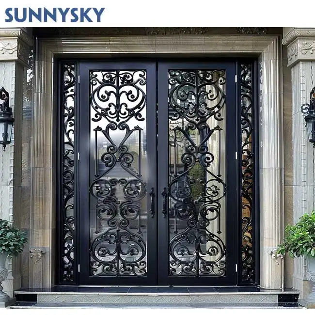 Роскошные входные двери Sunnysky со стеклянными коваными большими входными дверями