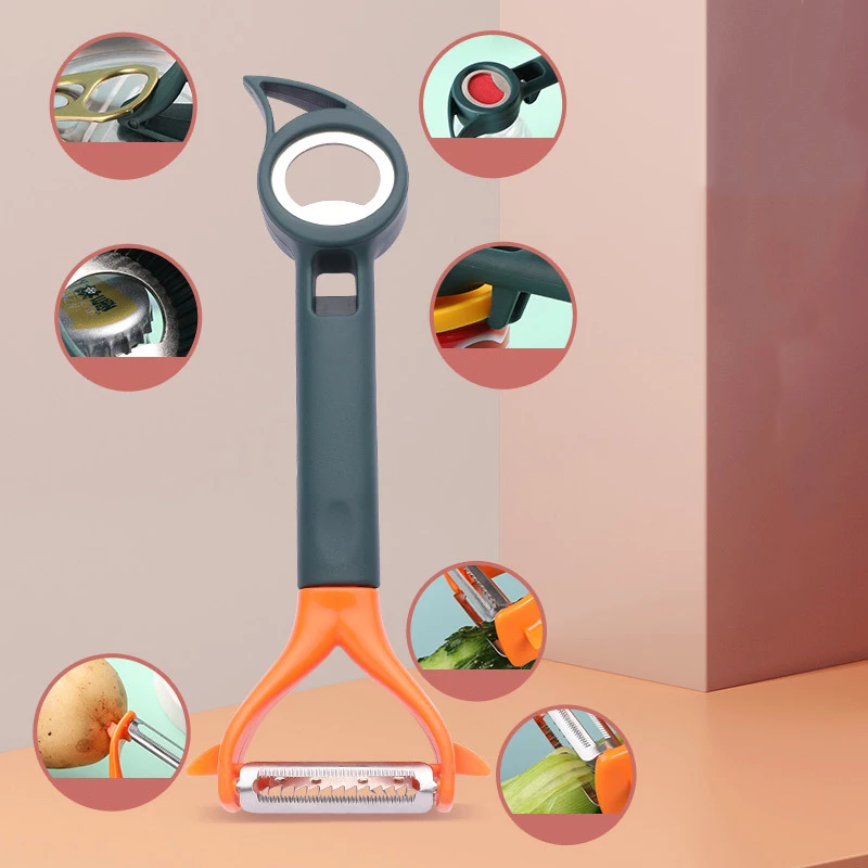 7-in-1 Multi-Function Double-Head Peeler Kitchen Tool Fruit Vegetable Can Opener Bottle Opener Core Digger for Potatoes