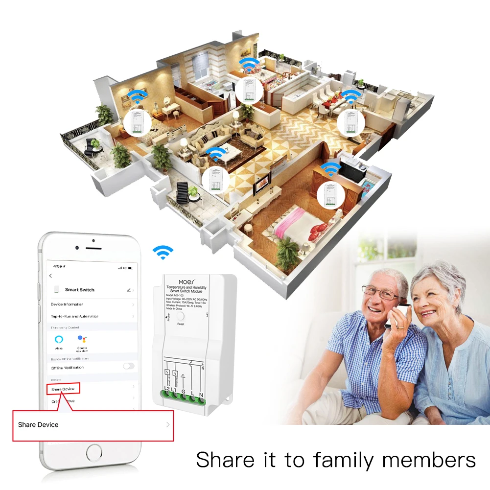 Tuya WiFi Smart Temperature Humidity Switch Module Sensor Dual way Output Relay Smart Life App Wireless Controller Alexa Google