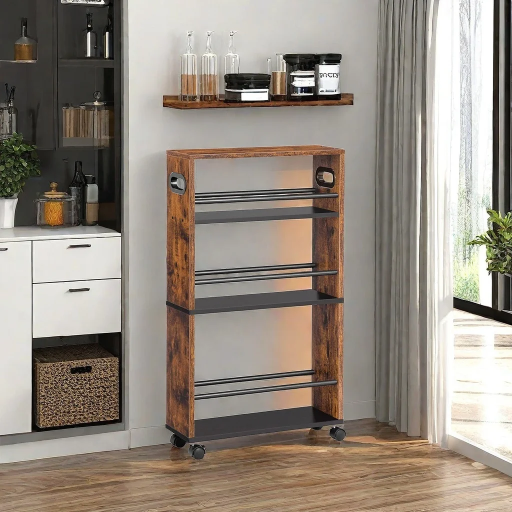 Kitchen Island Utility Rack Home Lot Central et Chariots de Cuisine Kitchen Wooden Bar Microwave Cart Serving Trolley with Wheel