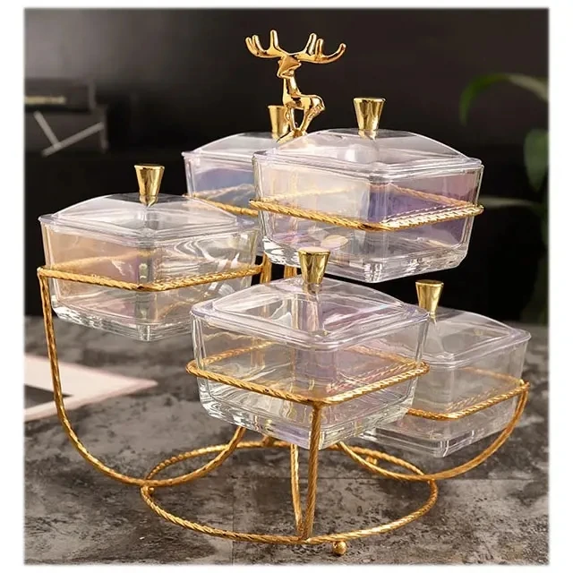 European Creative Glass Snack Plate Dried Fruit Tray Dessert Stand Crockery Dinnerware Set