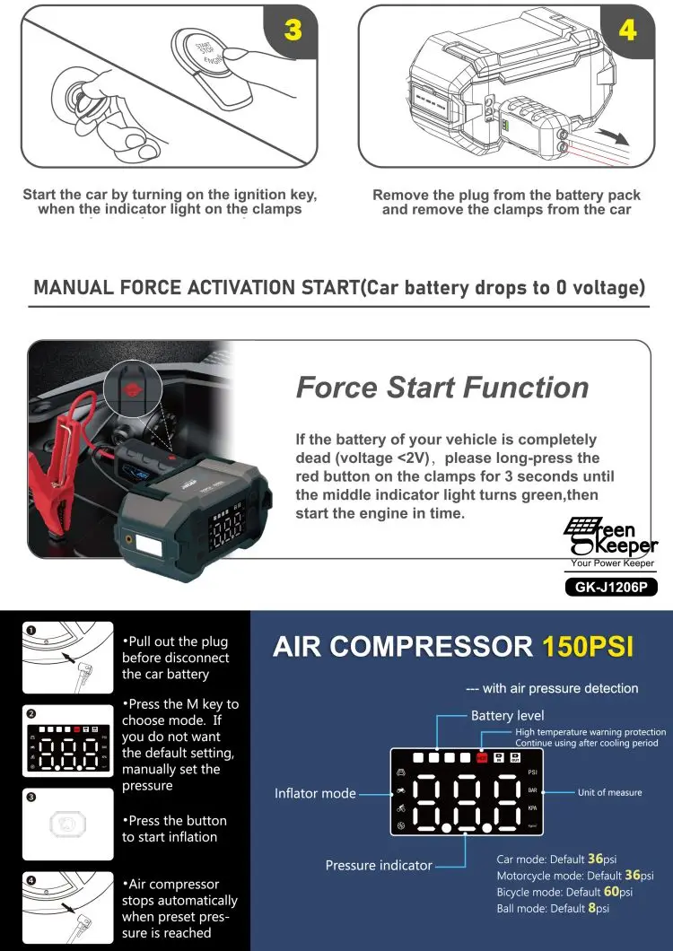 3000A Peak 20000mAh Portable Mini Car Jump Starter Emergency Battery Booster Pack Power Bank with LED Flashlight