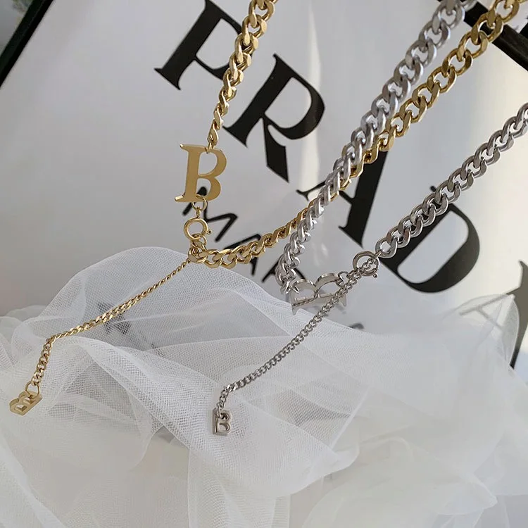 Letter B Hip-hop Necklaces Metal Stainless Steel Pendant Clavicle Chain Necklace