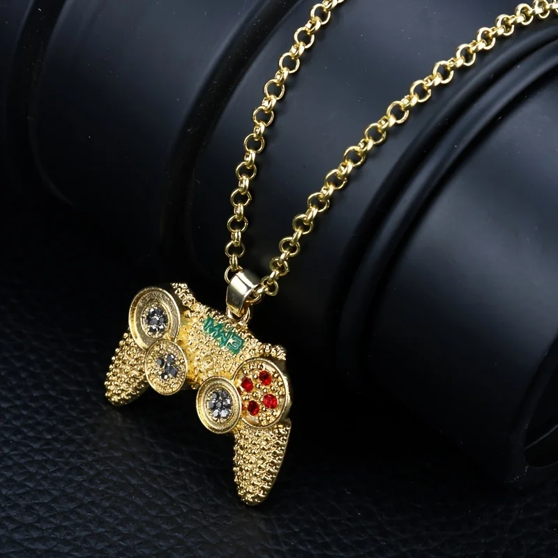 Game Console Pendant Necklace Full Drill Game Controller Pendant Necklace Fashion Zircon Gamepad Charms Necklace