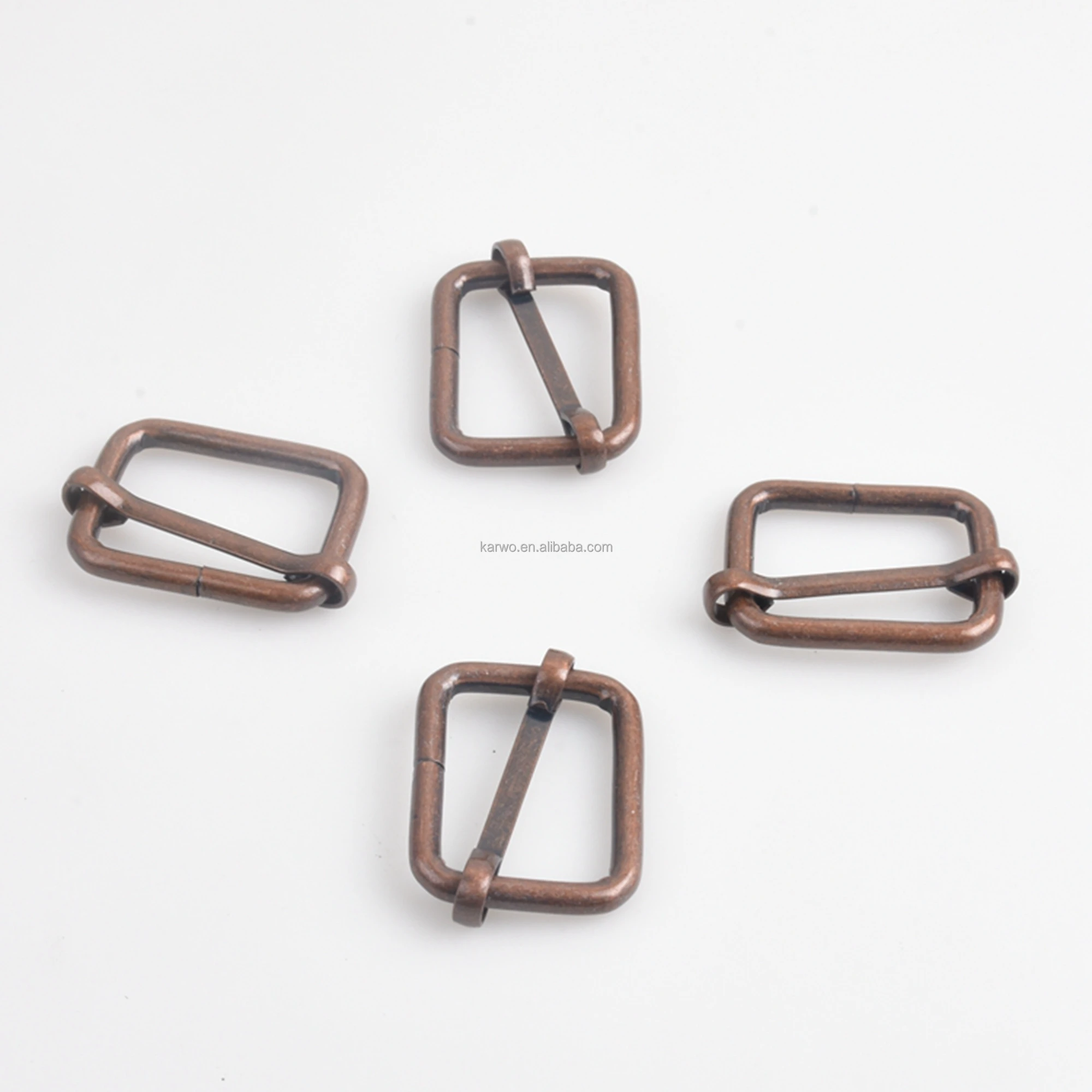Karwo 25mm red bronze metal rectangle round tri glide slider adjuster buckle for handbag