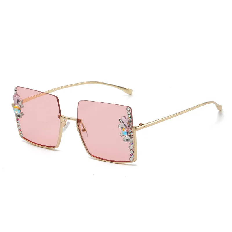 half frame diamond-encrusted elegant sunglasses fashion ladies Europe and America hot girls street shot outdoor cross border