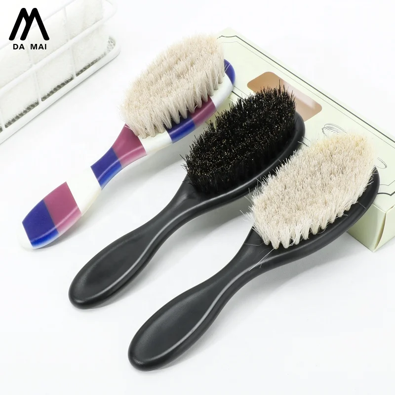 Black Hair Custom Logo Plastic Beard Brush Comb Hardwood 360 Curved Wave Boar Bristle Brush for Shaving Men Mustache