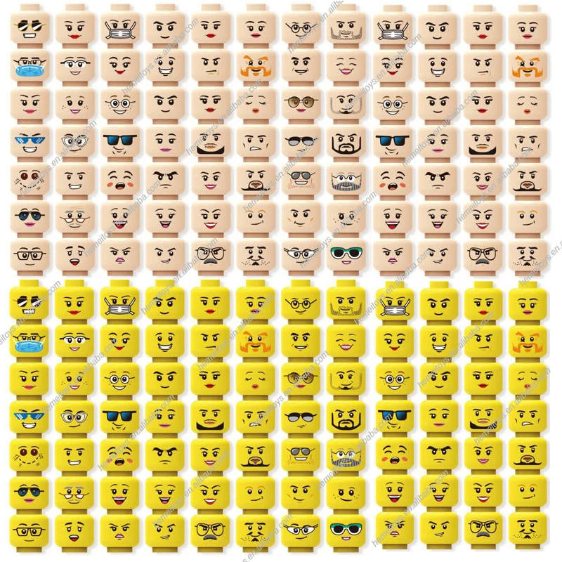 56pcs/set MOC Face Expression Accessories Flesh Color Yellow Boys Girls Head Compatible Mini Building Blocks Figures Toys