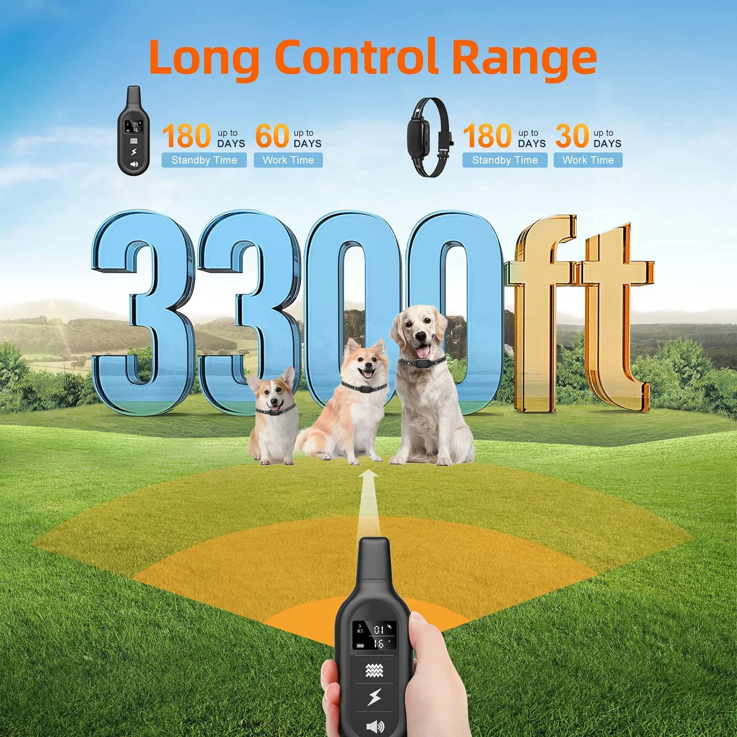 Dog Shock Collar IPX7 Waterproof Dog Training Collar with 3300FT Remote Rechargeable Shock Collar for Large Medium Small Dog