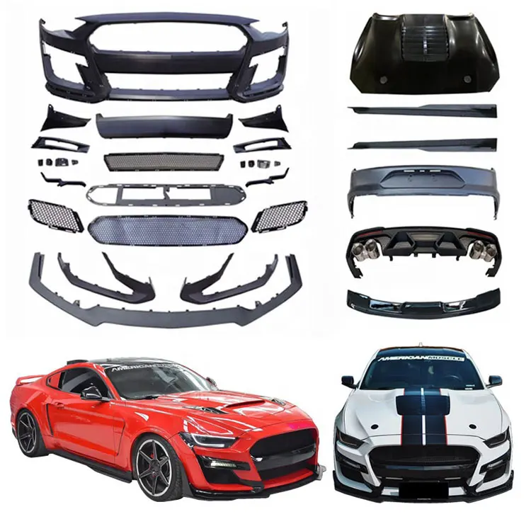 New Car Front Rear Bumper Aluminum Hood Spoiler Side Skit And Grille Car Body Kit For Ford Mustang GT500 2018 2019 2020