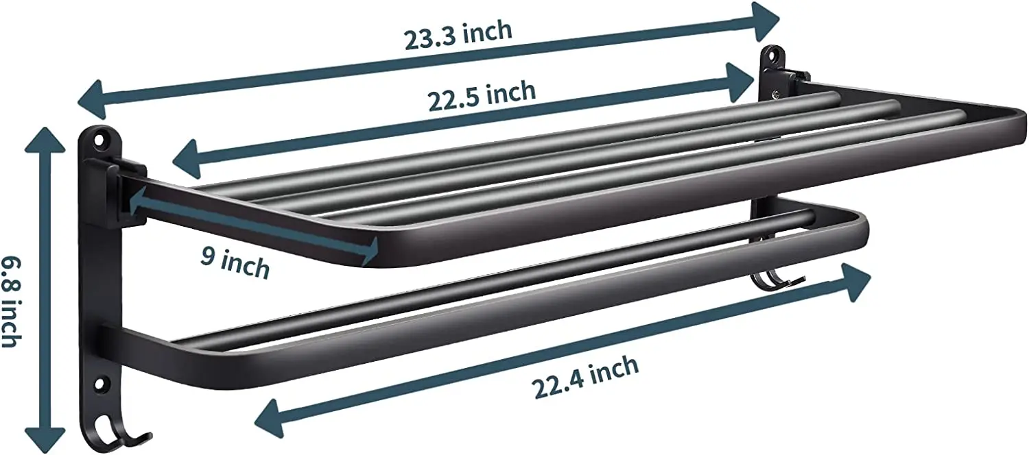 Towel Racks for Bathroom, Black Towel Bar for Bathroom with Double Shelf, Bathroom Towel Rack Wall Mounted 2 Tier