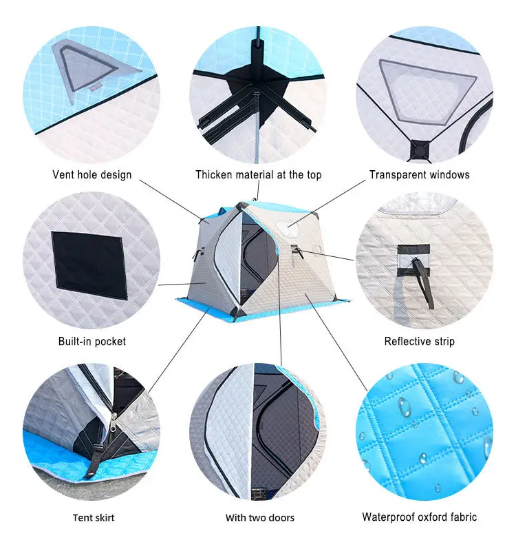 Professional 6 Sides Keep Warm Insulated Winter Fishing Tents With Polyester Oxford Fabric Pop Up Outdoor Tents