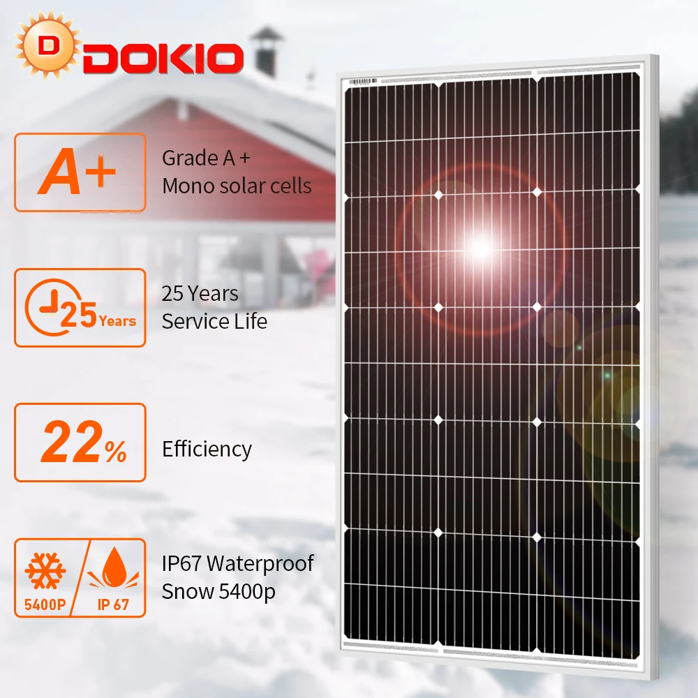 DOKIO 18V 100W Rigid Solar Panel China 18V Monocrystalline Silicon Waterproof Solar Panel Charging 12V #DSP-100M Camping/Home/RV