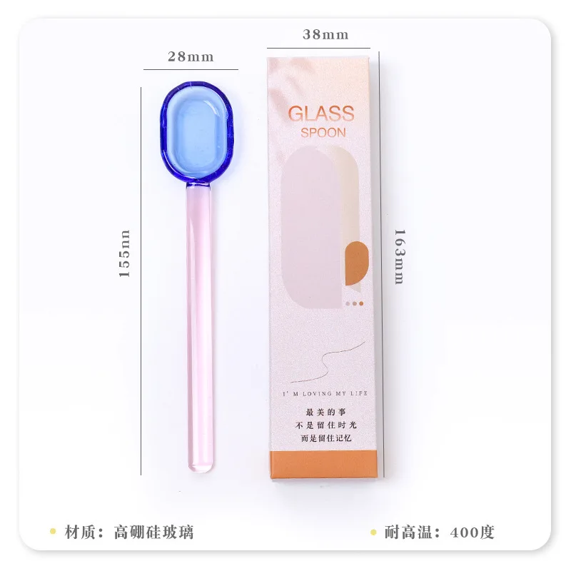 Hand blown transparent high-temperature resistant glass spoon, long handle stirring spoon suitable for bar food coffee milk tea