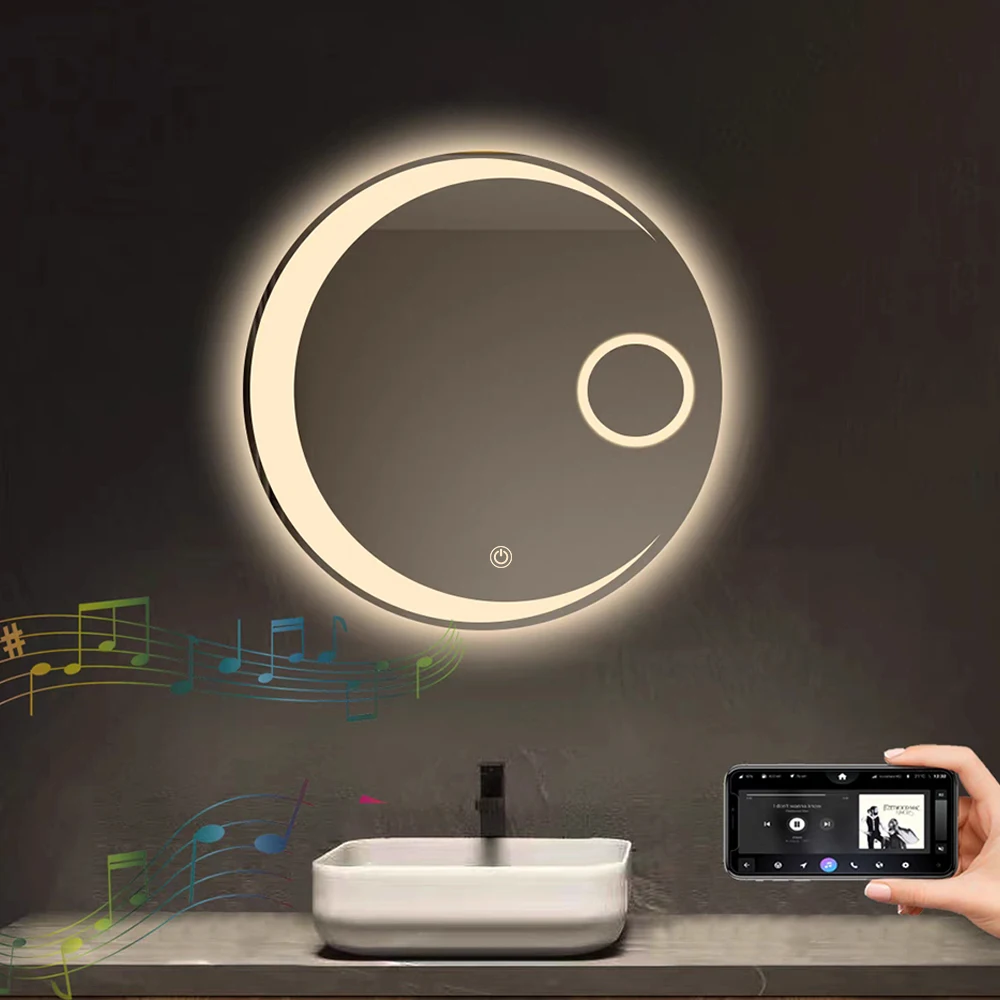 New Design Manufacturer Wholesale Led Wall Mounted Round Shape Dimming Light Decoration Makeup Led Smart Bathroom Mirror
