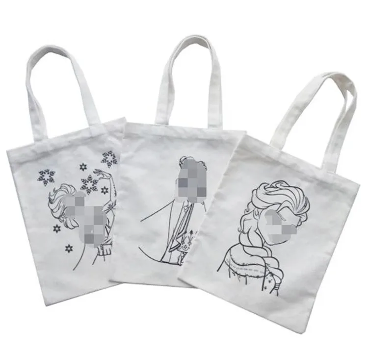 Promotional DIY art Painting Drawing Cotton Canvas tote Coloring Bag for Kids