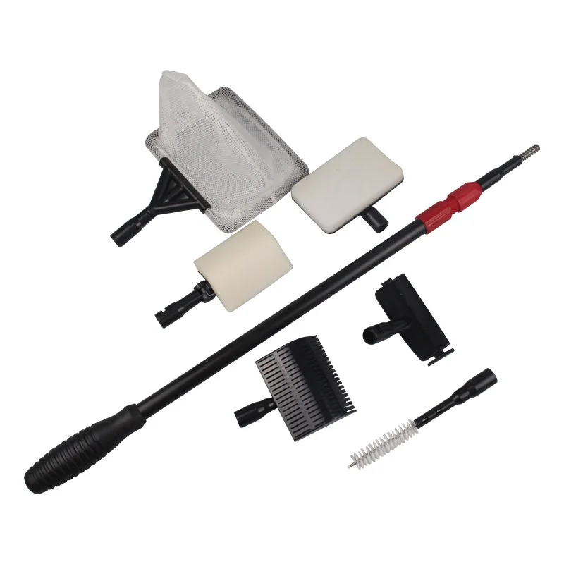 Fish tank algae scraper brush cleaning set Long handle aquarium fish scrubbing 6 in 1 set stretching fish net