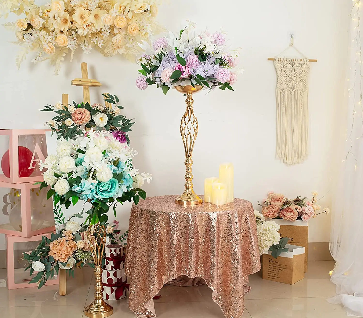 Gold Geometric Wedding Centerpieces Table Flower Metal Vase Stands Wedding Centerpieces Decorations