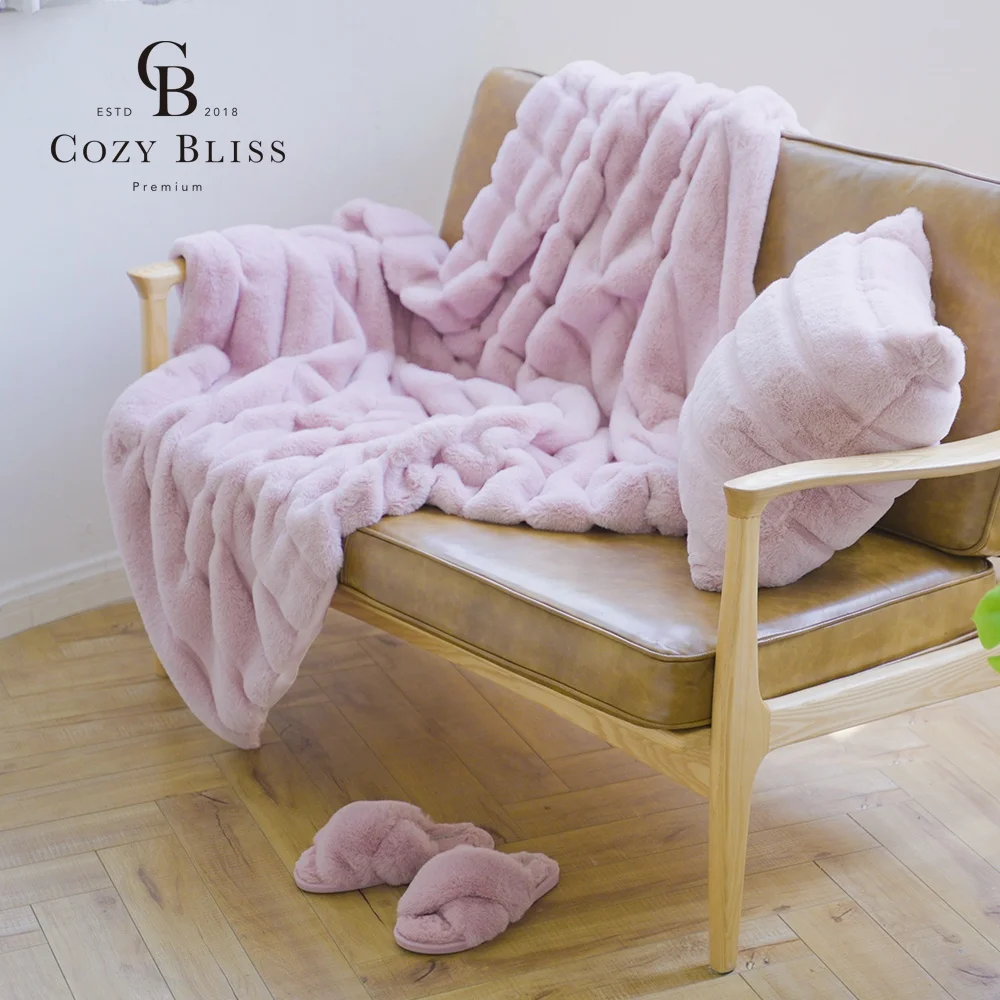 Новое поступление от Cozy Bliss, Лидер продаж на Amazon, оптовая продажа, домашний текстиль, роскошное покрывало из искусственного кроличьего меха для дивана