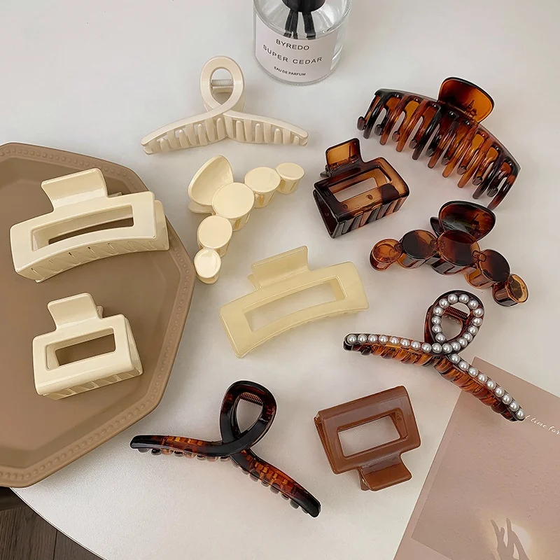 Fashion Spring Hair Accessory Spa Face Wash Hair Claw Clips Pearl Acetic Acid Leopard Acrylic Hair Clips for Women