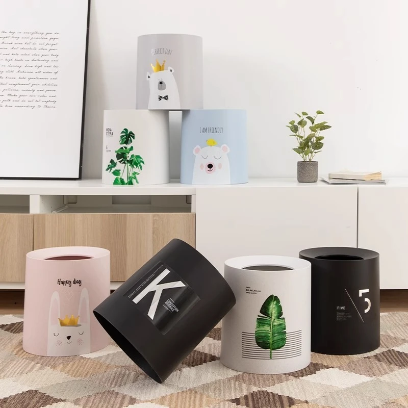 High quality White trash can home living room creative Nordic style ins bedroom bathroom large tuber cartoon cute girl