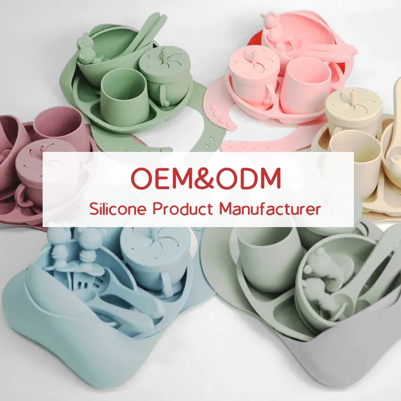 OEM/ODM заводской непромокаемый с защитой от проскальзывания пищевых продуктов экологически чистый силиконовый набор для кормления младенцев уход за детьми