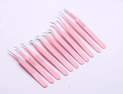 Hot 90 degree pink tweezers for Professional Russian volume tweezers steel  highprecisioned  glitter diamond grip lash tweezers