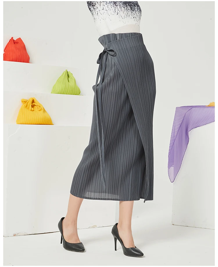 2020 new arrivals tie waist pleated straight skirt long skirt for women