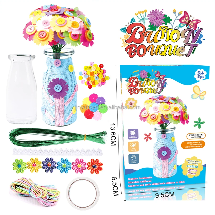 Hot Make Your Own Flower Bouquet with Buttons Felt Flowers Vase Art and Craft for Children DIY Button Activity Bottle