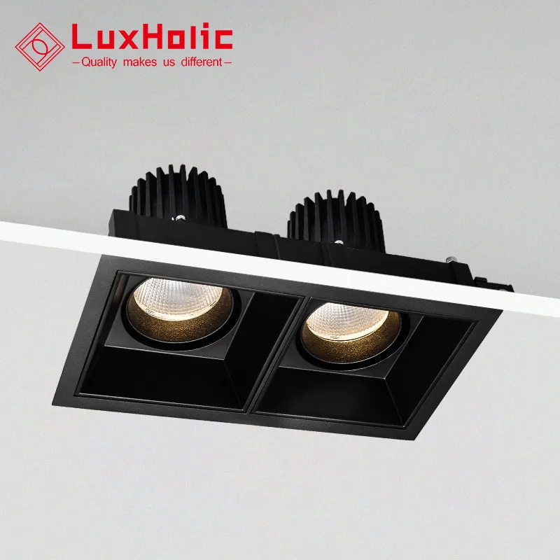 LuxHolic Square Black Anti Glare multi double head COB Led Recessed Downlight spotlight for Living Room Bedroom
