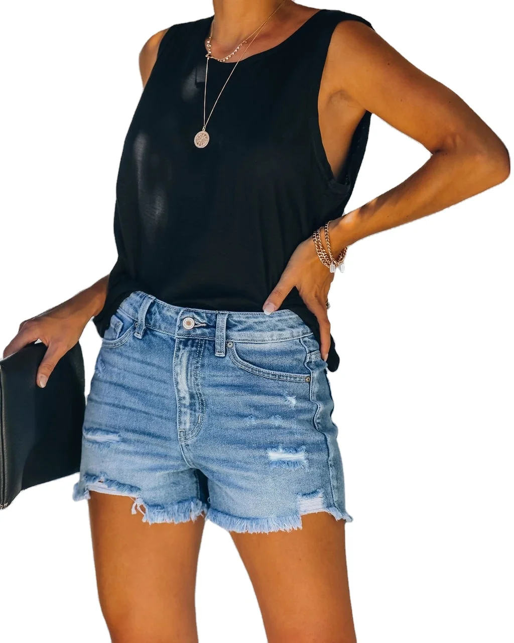 custom Ladies  Tight hemp Jeans Short Frayed Hem Low Waist Women  Denim Shorts