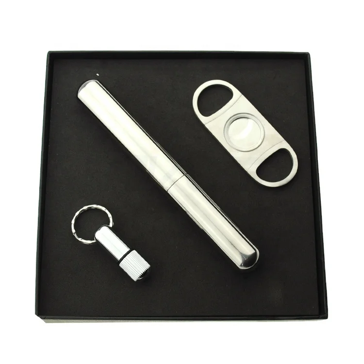 
3 In 1 Stainless Steel Cigar Accessories Set with Cigar Punch in Gift Box 
