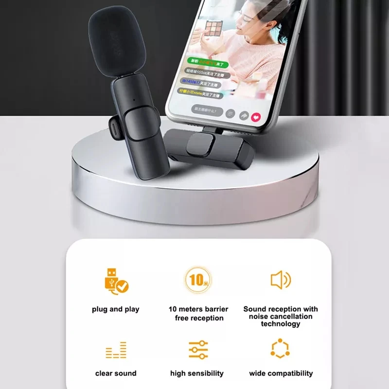 Portable Wireless Lavalier Microphone Broadcast Lapel Set Short Video Recording Chargeable Handheld Microphone Live Streaming