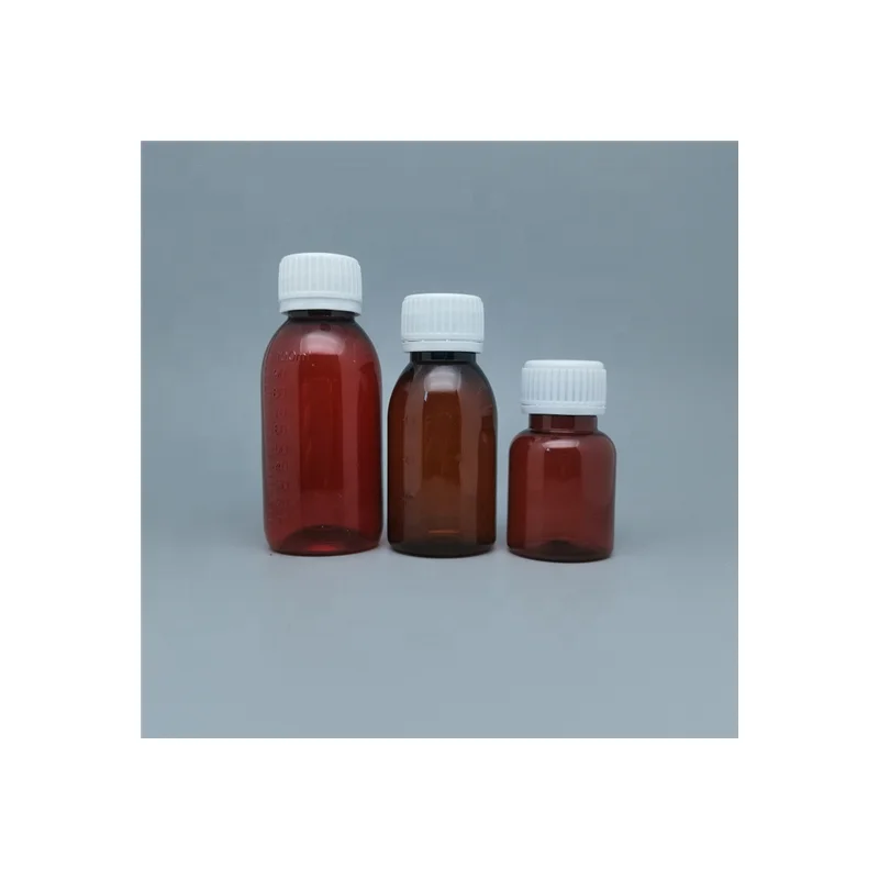 wholesale 30ml 30cc 1oz medical PET liquid amber syrup plastic bottle with white cap