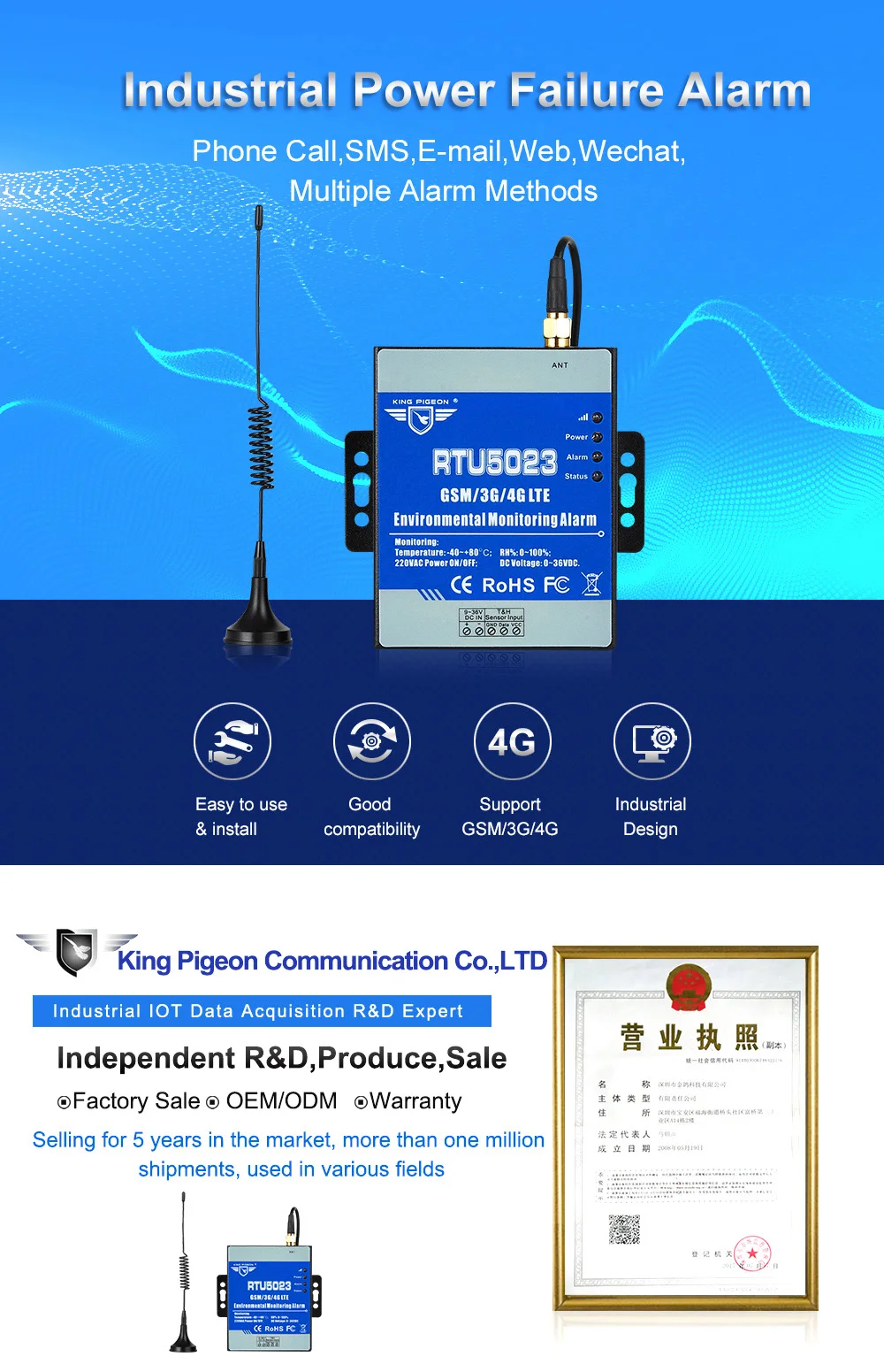 4G temperature AND humidity AM2301 SMS Alarm RTU RTU5023
