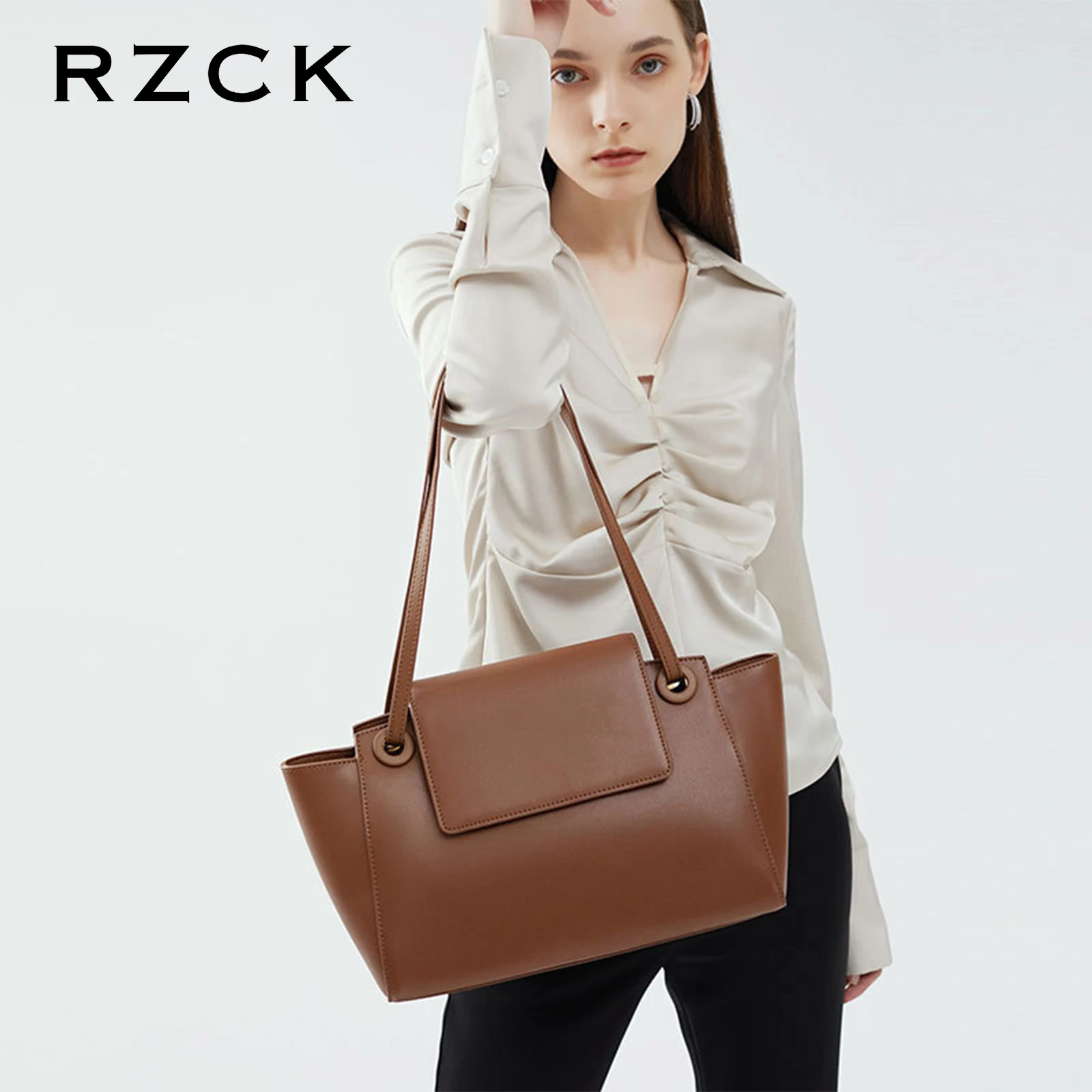 RZCK vintage womens armpit purse custom stylish luxury ladies brown vegan real leather shoulder tote bag with logo bolsa de dama