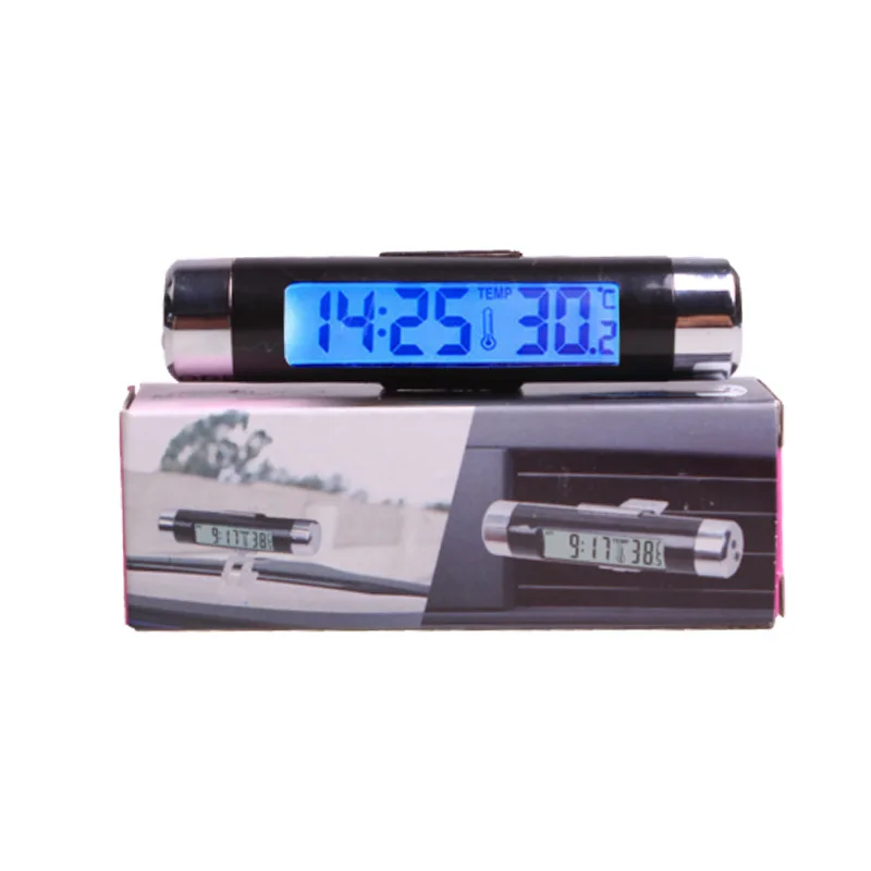 2 in 1 mini electronic LED digital car air vent outlet thermometer watch clock