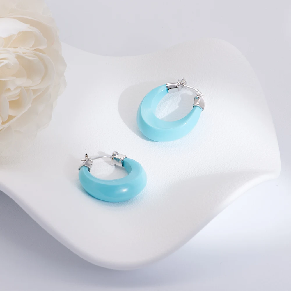 ChinChin Chunky Vintage Style Earrings Hoop Bezel Jewelry Brass 18k Gold Plated Turquoise Wedding Earrings