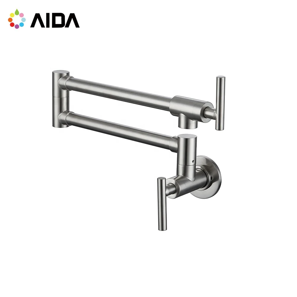 Vintage 304 Stainless Steel Pot filler Double Joint Swing Arm Wall Amount Folding Kitchen Faucet