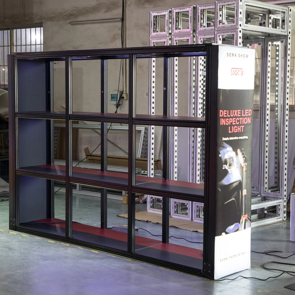 Exhibition Stand Animatronic America Display Wall System Exhibit Free Trade Fair Tradeshow Led Booth 40X40 Design