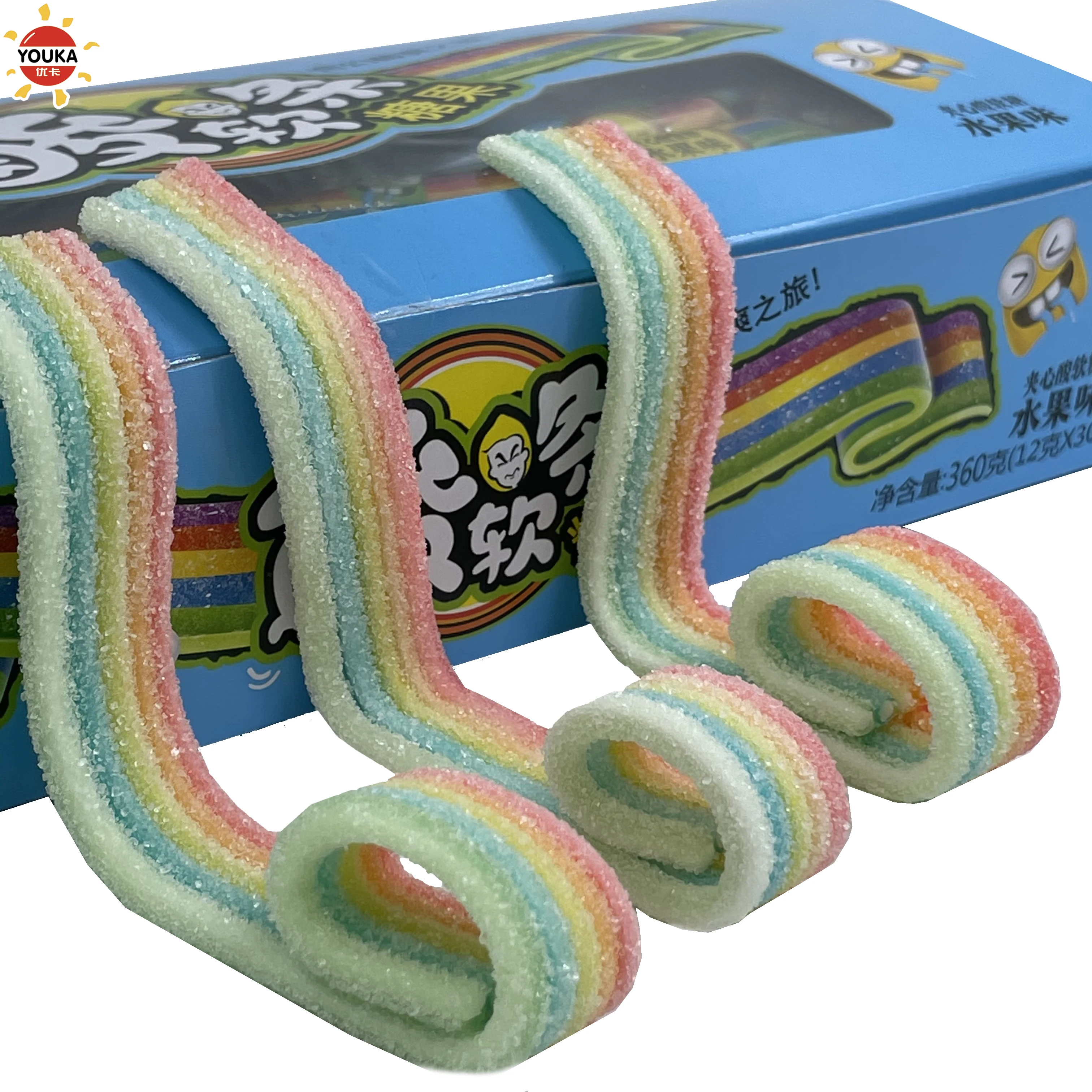 12g Sour Rainbow Belts Super Sour Fruit Candy Gummy Belts Halal Candy