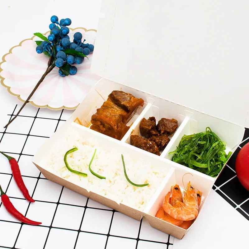 2 Compartments Disposable Lunch Box Food Grade Paper Packaging for Take Away Fast Food Noodles Salad Fried Chicken Other Dishes