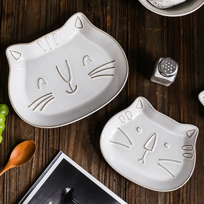cartoon cute cat fish shaped plates dinner animal fashion porcelain tableware set