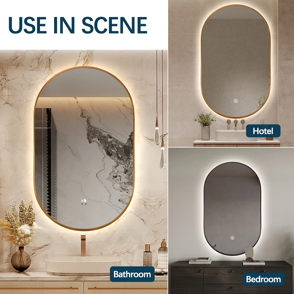 Luxurious led mirror cabinet touch / motion sensing switch deforgger oval full-length vanity living room led bathroom mirror