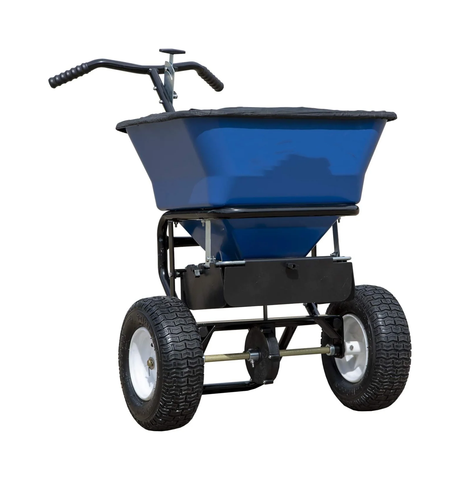 Rated Broadcast Spreader with Painted Steel Frame for Spreading Fertilizer and Ice Melt on Lawns