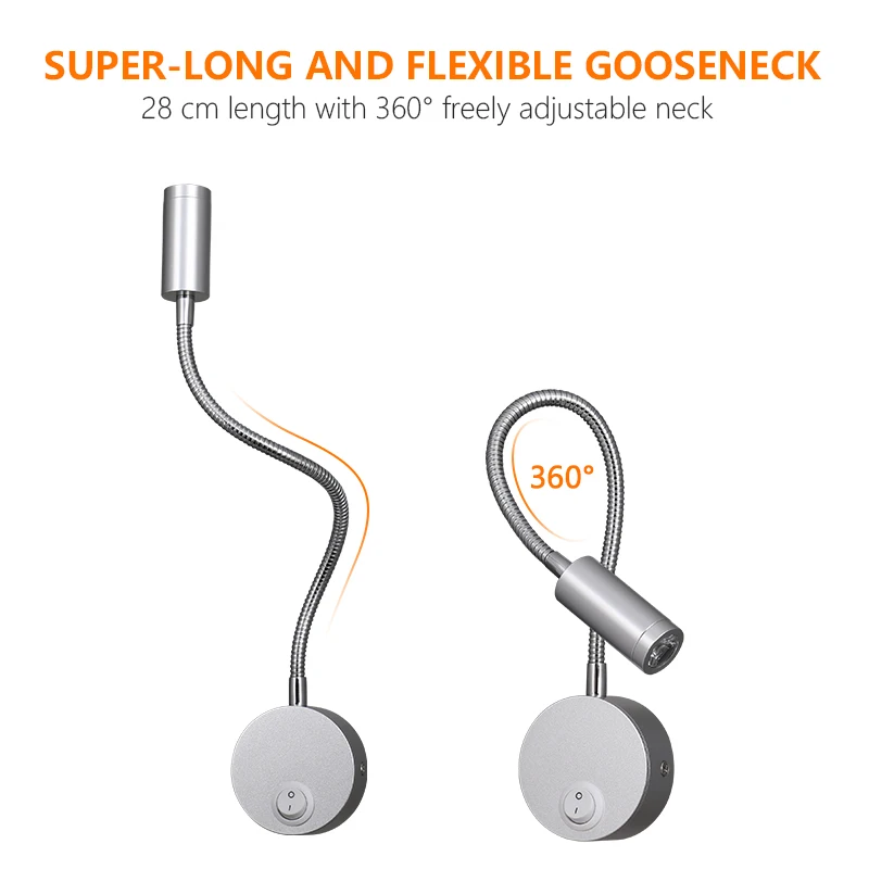RV lights 12-24V LED Flexible Gooseneck Wall Reading Light Wall Mounted Bedside Lamp With Switch for Bedroom Workbench Hotel