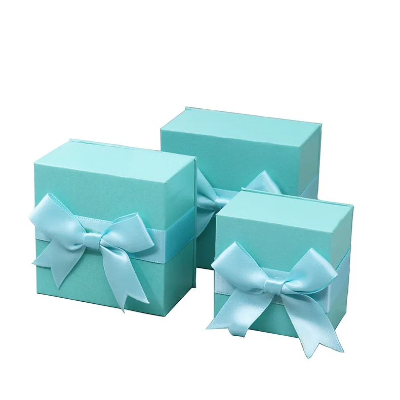 Xinfly Rectangle  Ribbon Bow Imitation Leather Paper Jewelry Gift Box Necklace Ring Earrings Paperboard Packaging Custom Logo